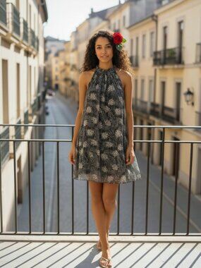 Joie Blue and White Floral Sleeveless Smocked Neck Dress Size M